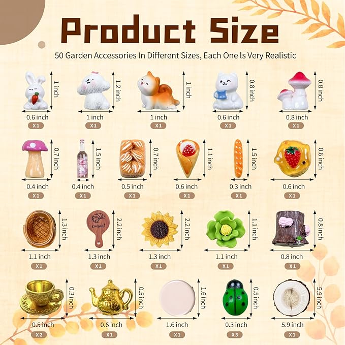 50 Pcs Fairy Garden Accessories Outdoor Kit, Mini Resin Animals Miniature Garden Figurines Set, Micro Landscape Ornaments Kit, Fake Diorama Trees for DIY Craft Succulent Decor