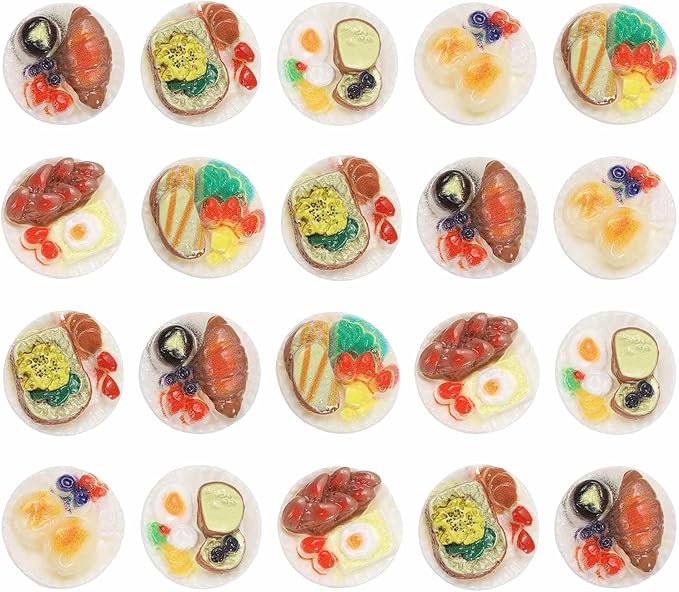 Dollhouse Miniature Food, Cute Mixed Western Steak Figures Toys Mini Resin Foods Trinkets for Pretend Play Kitchen Cooking Game & Doll House Decor (Mixing Colors, 20pcs)