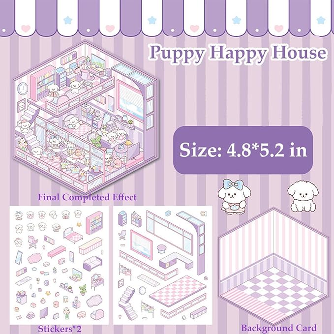 DIY 3D Sticker Scene, Stocking Stuffer, 6 Sets of Aesthetic Stickers for Girls Make Your Own Mini Shop Scenes Stickers for Kids Sticker Therapy for Adult Relief Stress, Holiday & Christmas Fun