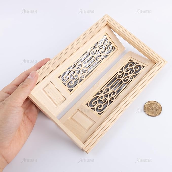 AUEAR, 1:12 Miniature Furniture Unpaint Wooden Doors for DIY Scene Home Craft (2 Horizontal Panel)