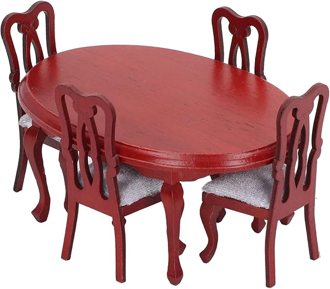Dollhouse Dining Table Set, 1:12 Scale Dollhouse Mini Furniture Exquisite Premium Wooden Table and Chairs Toysandgames Simulation Furniture