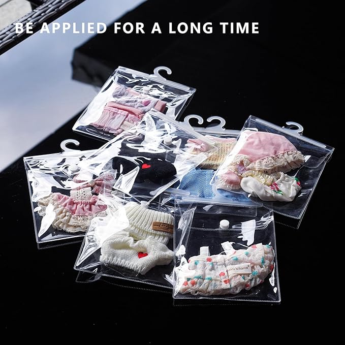 10 Pack Clear Doll Clothes Storage Bags with Hanging Rod & Hooks, Compatible with Labubu Clothes - PVC Transparent Organizer Set for Dolls, Space-Saving Wardrobe System
