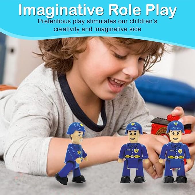 FUNERICA Police Figurines Set – 4-Pack Police Officer Toys for Kids with 3 Policemen and 1 Police Chief, Toy Police Figures and Action Figurines for Boys, Durable Imaginative Play Set