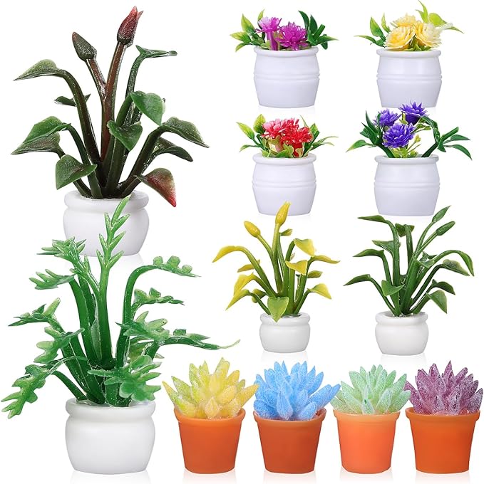 IMIKEYA Miniature Dollhouse Potted Plants: 12pcs Artificial Tiny Flowers & Greenery Ornament Micro Landscape Decor