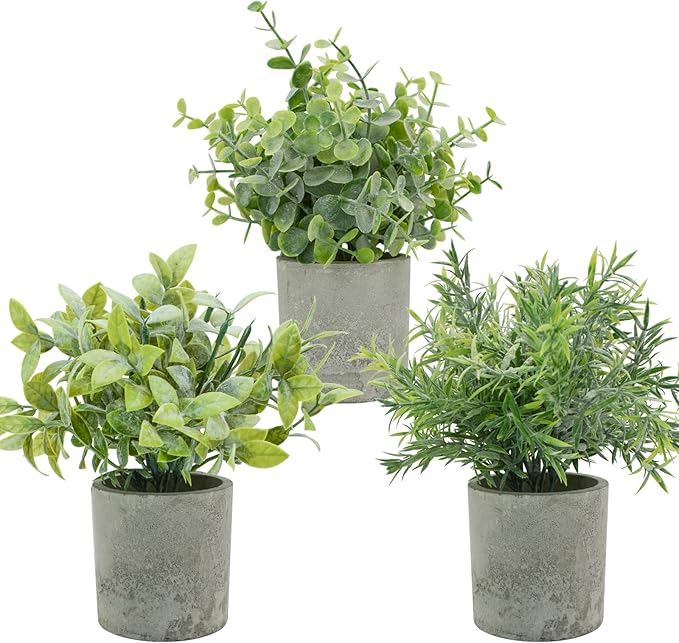 Bacucine 3Pcs Fake Plants Potted Mini Artificial Greenery Artificial Plants for Shelf Table Office Farmhouse Home Decor
