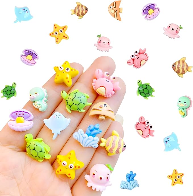 100 pcs Mini Ocean Resin Animals Plastic Animals Marine Miniature Aquarium Ornaments Decorations for DIY Fish Tank Potted Micro Fairy Garden Dollhouse (100PCS Marine Animal Set)