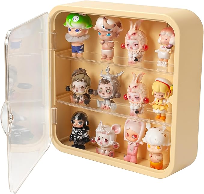 Clear Display Case for Figures, Wall Mounted Acrylic Storage Box, Dust Proof Display Cabinet Organizer for Mini Pop Mart Action Figures Collectibles (Yellow)