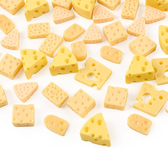 Luckforest Miniature Artificial Cheese, 60 Pcs 6 Styles Fake Cheese Resin Simulation Cheesecake Dessert Food Models for Dollhouse Kitchen Decoration DIY Accessory Photography Props