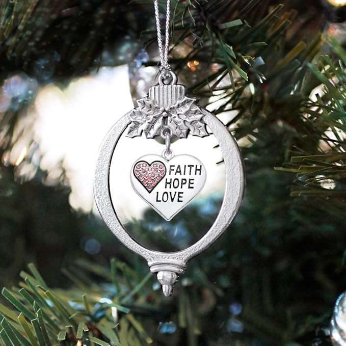 Inspired Silver - Faith Hope Love Heart - Silver Christmas Ornament - Unique Charm Christmas Tree Ornament - Holiday Hanging Decoration