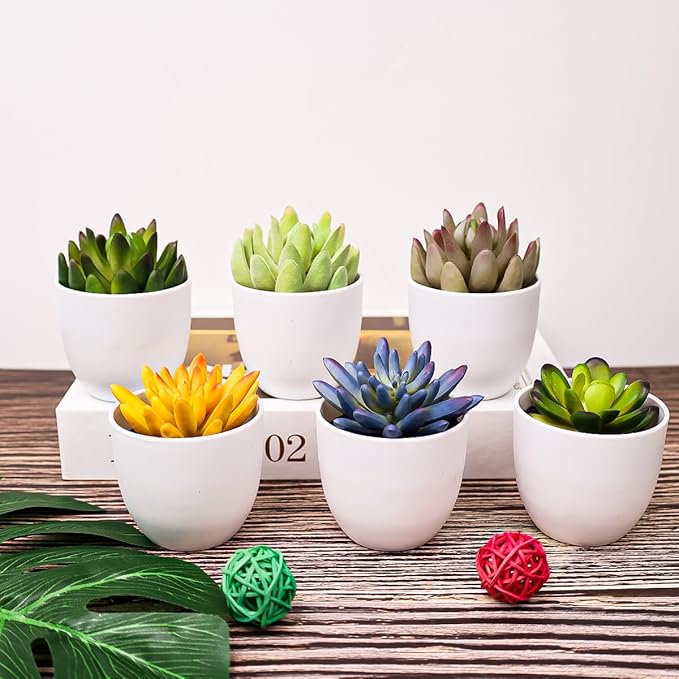 Gresorth Set of 6 Artificial Succulents Plant Decoration in Pots Faux Lotus Landscape Lifelike Assorted Aloe Potted Ornament Wedding Holiday
