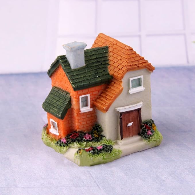 Avtytsda Resin Miniature House 4PCS Miniature House Fairy Gardening Micro Landscape Village Stone House Bonsai Terrarium Crafts Ornaments Accessories Home Decoration (B)
