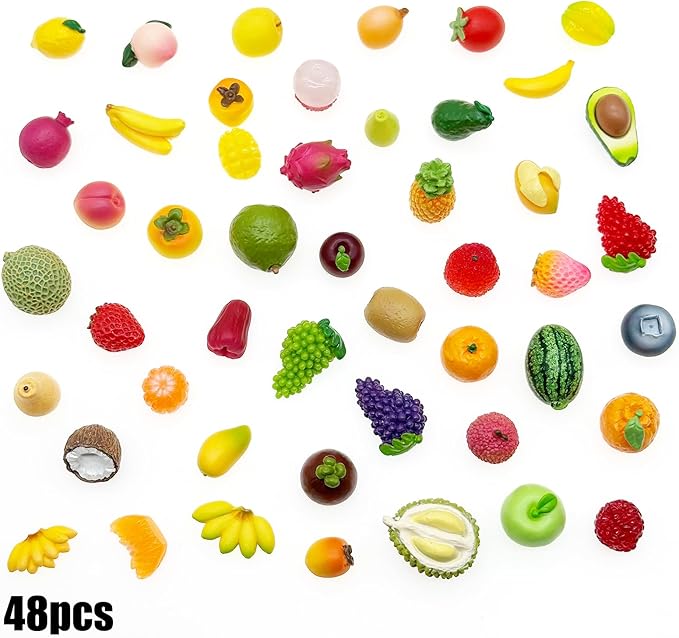 Cayway 48 PCS Micro Landscape Miniature Fruit, Mini Resin Fruit, Fake Resin Fruit, Mini Accessories Fruit for DIY Art Crafts, Zen Garden, Micro Landscaping Decoration