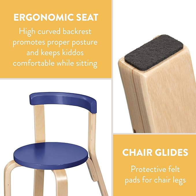 Bentwood Kids Table and Chairs Set, Kids Furniture, Blue, 5-Piece