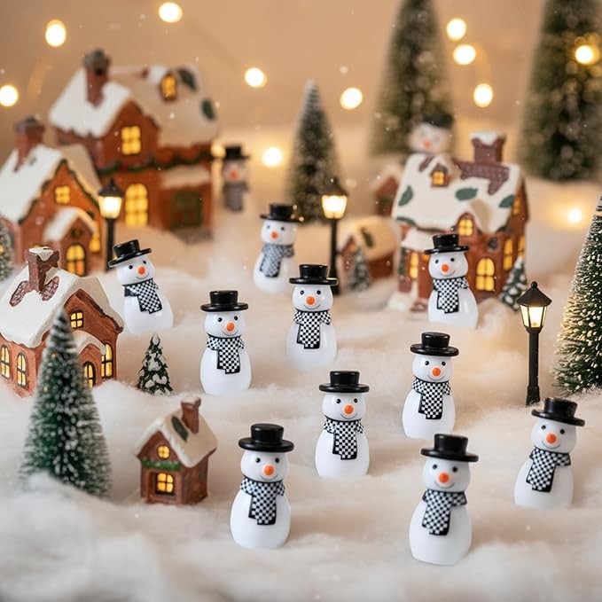 50 Pcs Winter Miniature Snowman Mini Winter Figurines Resin Snowman Ornaments for Crafts Micro Landscape Ornament Xmas Figurines for Holiday DIY Decor Party Favors