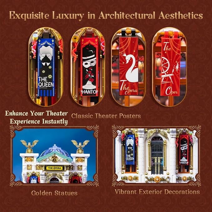 PANTASY Vintage European Grand Theater Building Set-Modular Model with Crystal Chandelier,Transparent Dome&Expandable Street Scenes Retro Theater Architecture for Adults&Home Décor Gift-Light