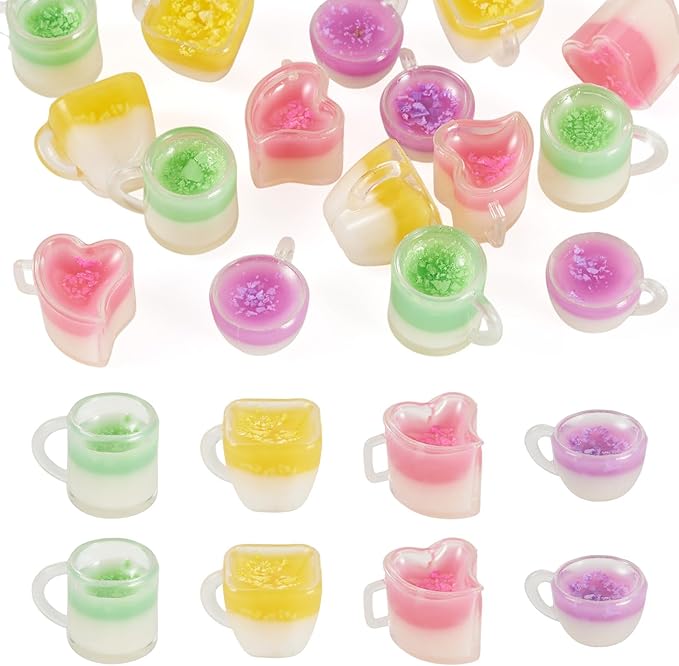 Cheriswelry 16Pcs Mini Resin Cups Imitation Food Drink Miniature Ornaments Milk Tea Mug Tableware Kitchen Decoration 12.5-13.5mm for Dollhouse Decorations DIY Jewelry Supplies