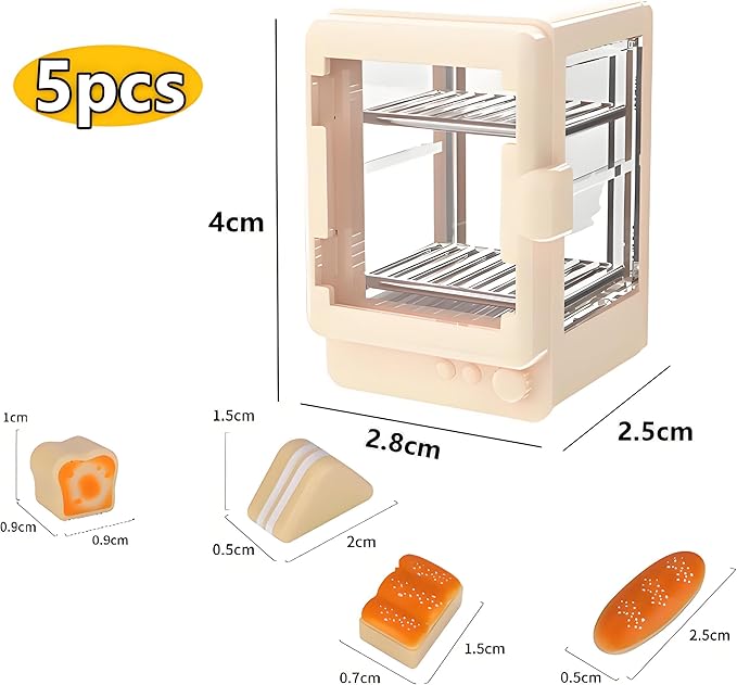 5-Piece Bakery Theme Miniature Set – 1:12 Scale Realistic Bread Box & 4 Mini Loaves – Cute Dollhouse Bakery Accessories for DIY Micro Scenes, Mini Store, Kitchen & Dining Décor & Craft Projects