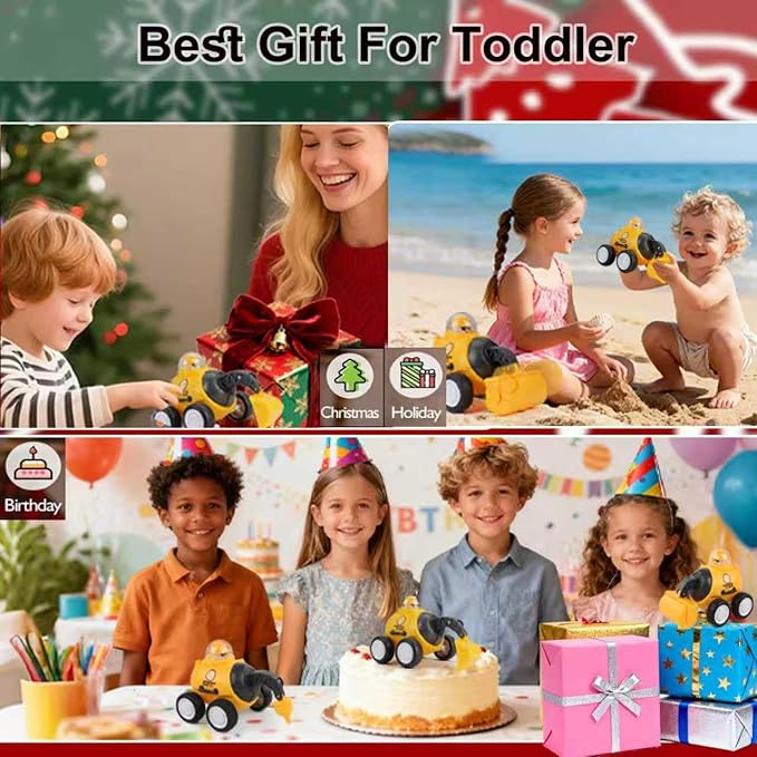 Construction Toys for 2 3 4 5 Years Old Boys Girls Kid Toddlers, Press to Go Engineering Friction Inertia Car Toys for 18 Month, Sandbox Excavator Truck Toys Vehicles, Valentines Day Gifts