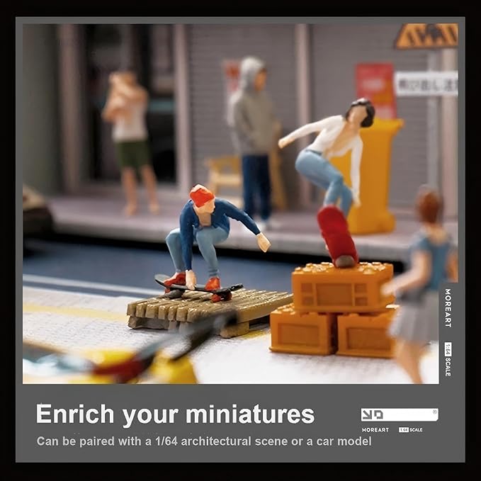 1:64 Scale Hand-Painted Resin Skateboarding Boys - HO Compatible Diorama Model for Train Scenes, Architectural Displays, Collectors & Hobbyists