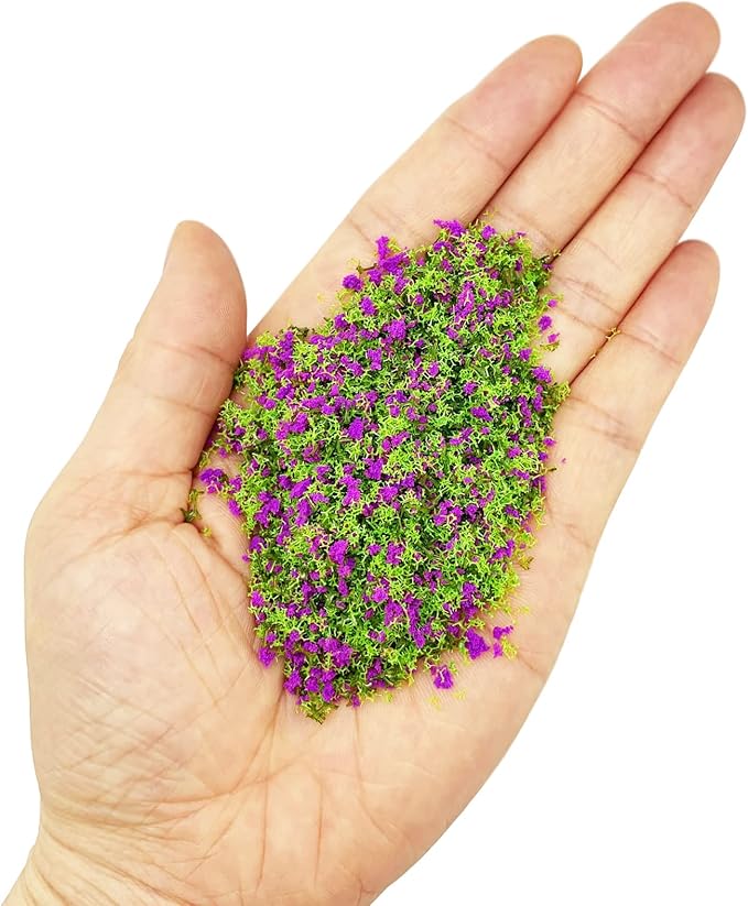 PrettyLife Miniature Flower Grass Cluster Tufts Material Colorful for DIY Mini Dollhouse Fairy Garden Tree Railway Simulated Static Scenery Micro Landscape Model (Purple)