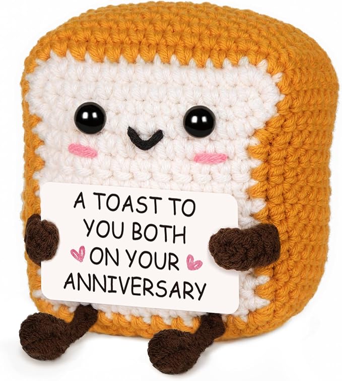 Glydein Best Anniversary Romantic Gifts for Men Women,to My Love Handmade Crochet Toast Present with Anniversary Card, Cute Present for Boyfriend Girlfriend Decorations