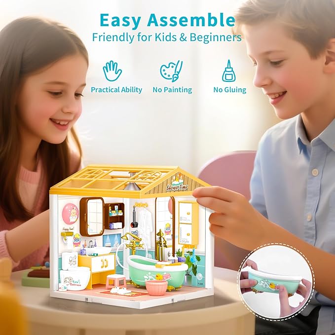 Hallisun LED Building Blocks for Adults, 1:24 DIY Miniature Dollhouse Kits with Roof & Dustproof Cover, Tiny House Toy Building Sets for Kids Ages 8-12-15, Birthday Hobbies Gift for Men Women Boy Girl