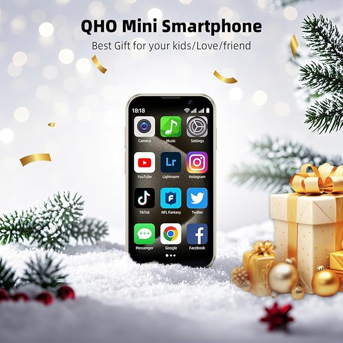 QHO Mini phone Unlocked Mini Smartphone for kids World's Smallest Cell Phone 3.0" HD Touch Screen Quad Core Dual Sim Card Face ID Android Compact Small Mobile Phones for Student Pocket 2GB+16GB (Gold)