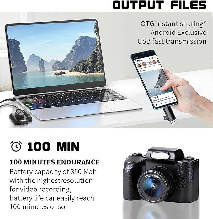 Mini Keychain Camera, FHD 1080p 48MP Mini Digital Camera with 32GB SD Card, 1.3" HD Display, 100 Mins Battery Life Small for Travel Study Recording-Black