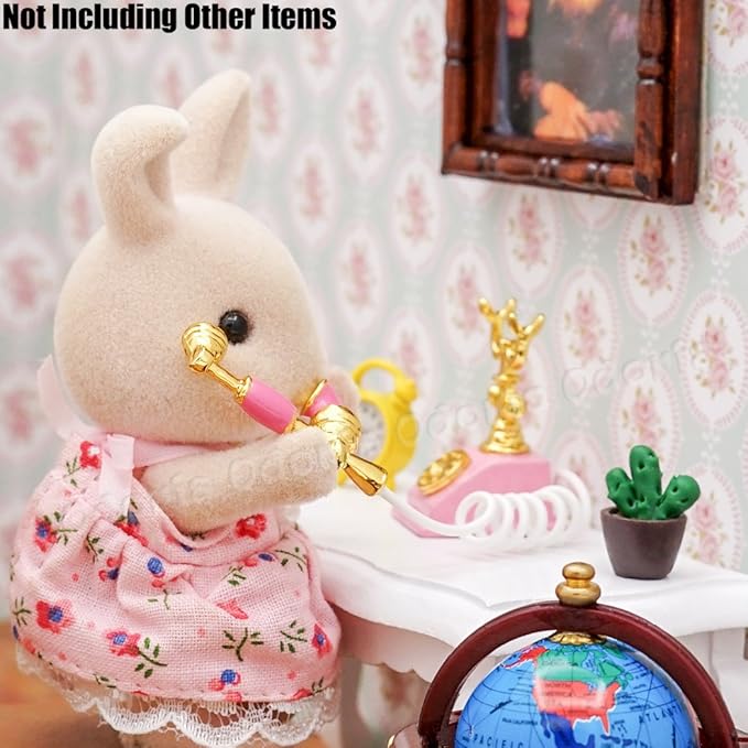 Odoria 1/12 Miniature Rotary Telephone Dollhouse Decoration Accessories, Pink