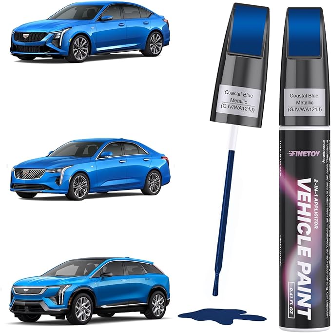 Coastal Blue Metallic(GJV/WA121J) Touch up Paint for Cadillac, Quick & Easy Fix for Car Scratches, 2 in 1 Car Touch up Paint with Pen Tip and Brush, Auto Scratch Repair Pen with Exact Color Match