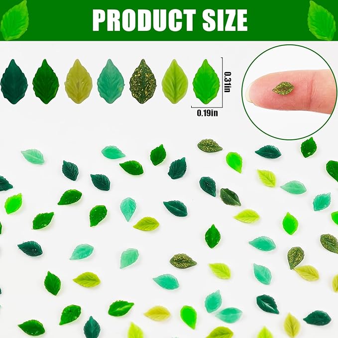 200 Pieces Tiny Leaves Decor for Dollhouse Mini Resin Decor for Crafts Tiny Things for Fairy Garden Micro Landscaping Decoration