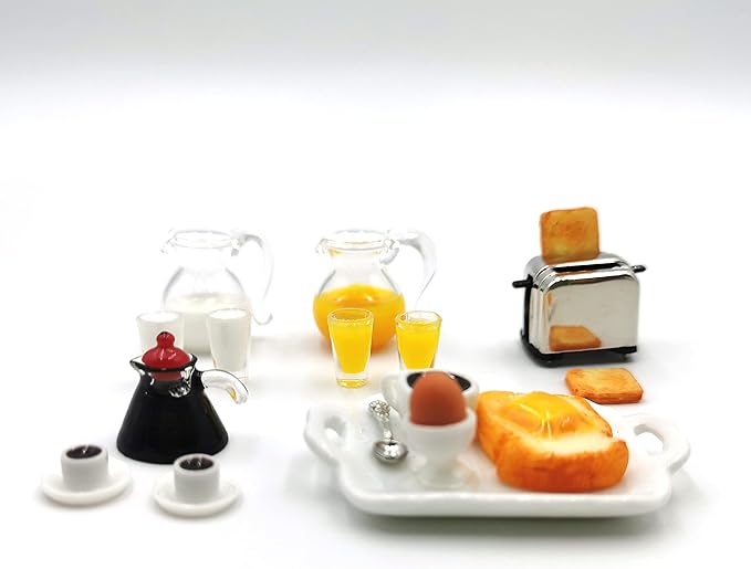 SXFSE Dollhouse Decoration Accessories, 1:12 Dollhouse Miniature Scene Model Milk Juice Coffee Bread Machine Breakfast Set