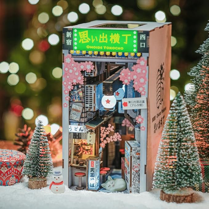Anavrin Book Nook Kit Omoide Yokocho – DIY 3D Wooden Booknook for Adults, Teens and Book Lovers, Bookshelf Insert Library Decor, Creative Gift for Family, Friends, and Elderly