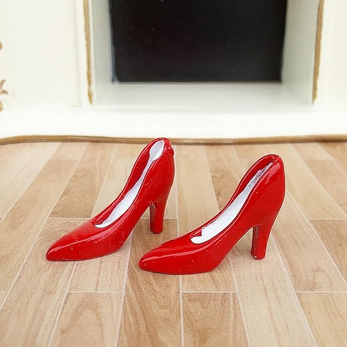 LOGOFUN 3pairs 1:12 Dollhouse Miniature High Heeled Shoes Hand Painted Solid Resin Accessories for Model Display
