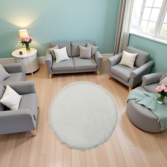 White Round Dollhouse Carpet, Dollhouse Miniature Carpet, Fluffy Mini Rug, Doll House Rug, Lightweight Decor for 1/12, 1/8, 1/6 (4.33x 4.33inch)
