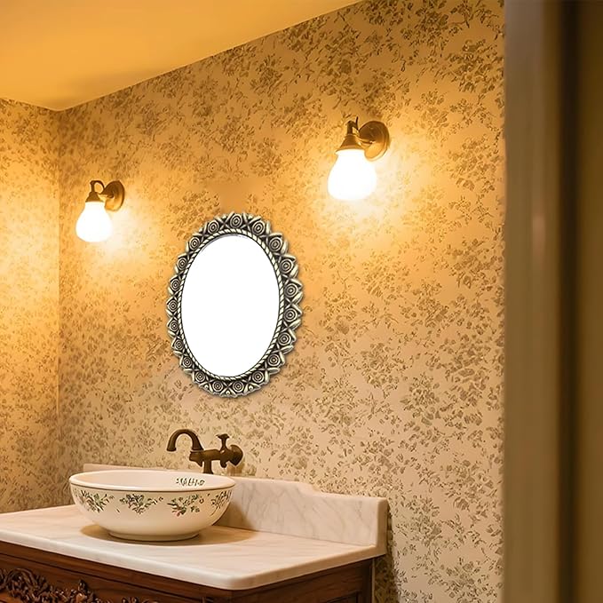 Dollhouse Mirrors 2pcs, 1:12 Scale Miniatures Accessories, Elegant Gold Framed Glass Mini Mirror with Classic Scrollwork Design for Dollhouses