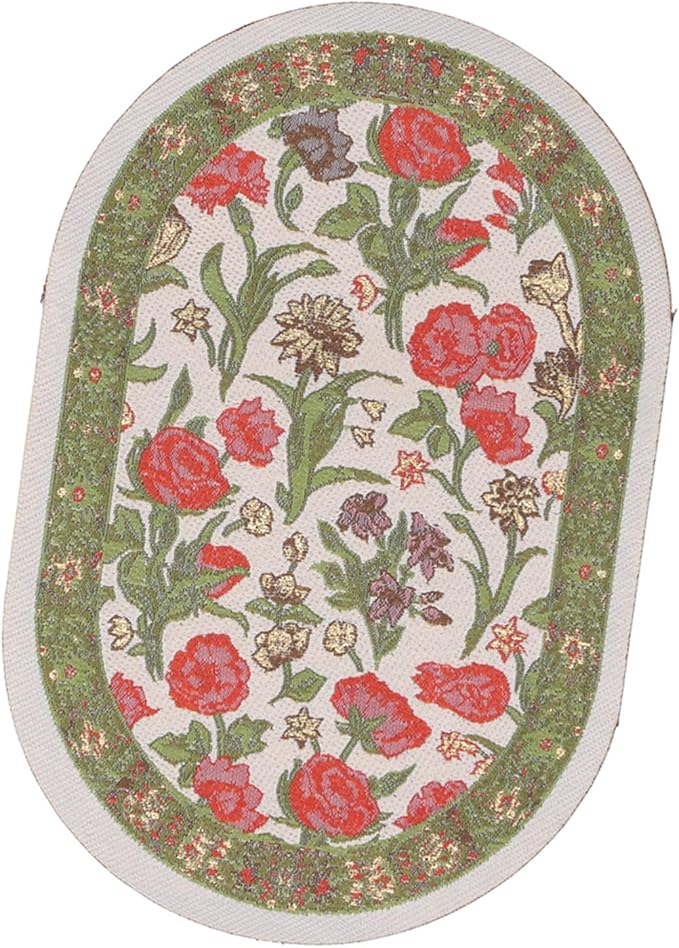 Hapivida 1/12 Dollhouse Decoration Accessories Miniature Rug Vintage Woven Carpet Oval Floral Colorful Design for Doll House Bedroom (B01 Green Leaf Flower)