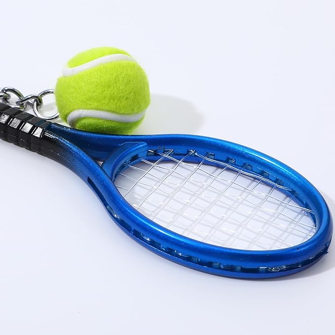 Mini Tennis Racket Keychain Key Ring, 2 Pcs Cute Tennis Accessories Colorful Mini Sport Party Decorations Fashionable Jewelry Ball Key Ring Bag Charm for Sport Lovers Team, Women, Men (Blue, Purple)