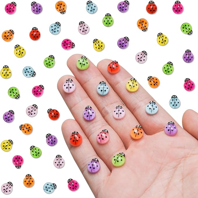 100 Pieces Colorful Mini Ladybug Decor for Crafts Dollhouse Miniature Things Tiny Ladybugs for Fairy Garden Dollhouse Micro Landscaping Decoration