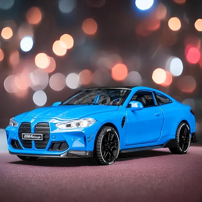 Toy Cars Compatible for M4（M Performance Parts） 1/32 Metal Model Car Pull Back Car Toys with Light and Sound Toys Car Collectible Model for Children Age 3 + Year Old (Blue)