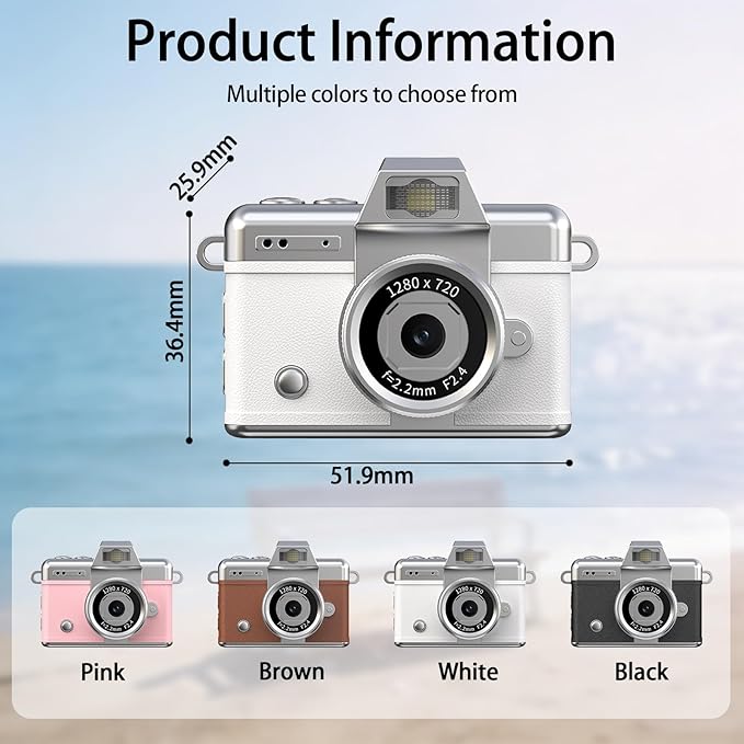 Pyxfeiiu Mini Keychain Camera,1080p Video Mini Digital Camera,Retro Flip Screen Small Bodycam,with Adapter and 32GB Card (Expandable to 128GB),USB Charging Long Battery Life for Kid,Travel,Vlog