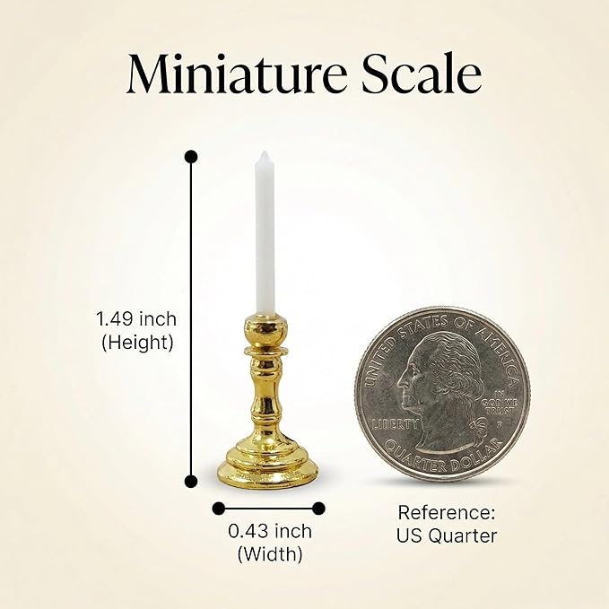 3PCS Vintage Miniature Candlesticks Set 1:12 Scale Metal Base Candle Holder for Miniature Room DIY Miniature Scene, or Desktop Display (Golden)