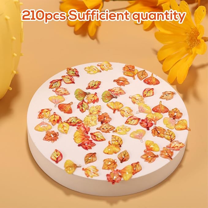 210pcs Mini Fall Leaves, 5 Styles Resin Funny Miniature Leaves for Crafts Small Tiny Resin Autumn Decoration Supplies Suitable for Vase Filler Micro Landscape Garden Decor