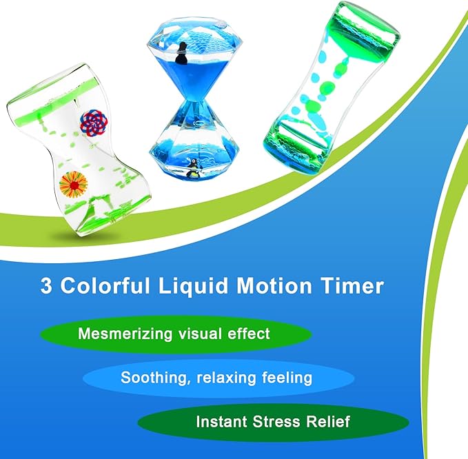 Coitak Liquid Motion Bubbler Timer for Sensory Play, Fidget Toy, Desk Top, 3 Pack, Assorted Colors (Style-2)