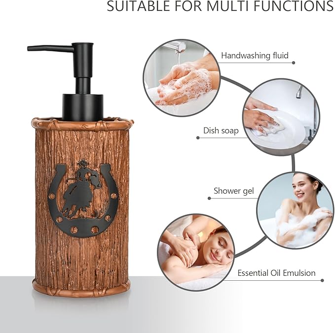 Bathroom Accessory Sets 4PCS Bathroom Accessories Set Complete Western Rustic Horseshoes Decoration Includes Lotion Dispenser Toothbrush Holder Tumbler Cup & Soal Dish