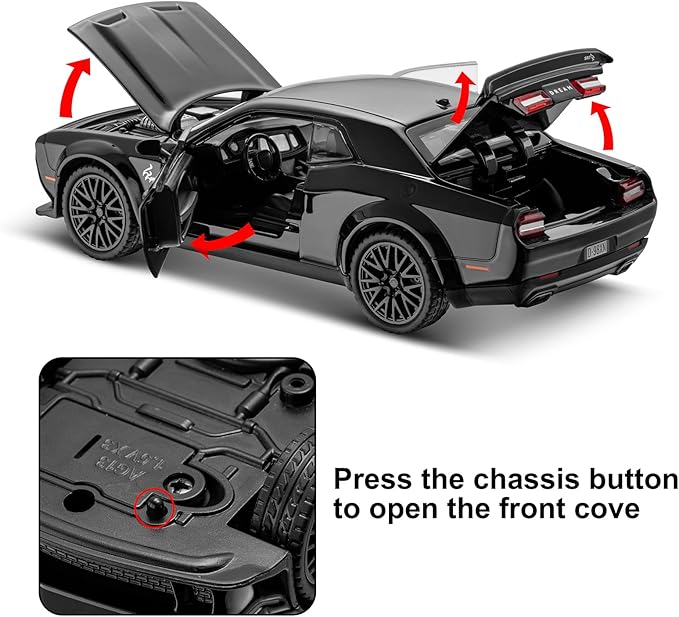 SASBSC Toy Model Car for Kids 1: 32 Scale Challenger Die cast Metel Toy Cars for Pull Back Model Car with Sound and Light Toy Birthday Gifts for 3+ Year Old Boys and Kids