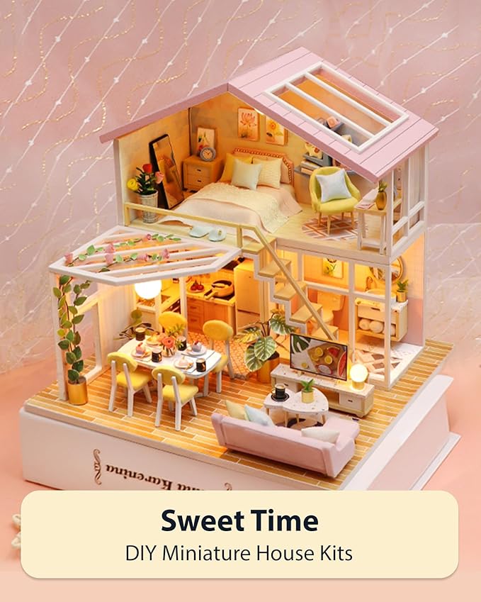 DIY Miniature House Kit, DIY Dollhouse Kit for Adults to Build, Mini House Kit with LED, Mayberry Street Miniatures, Ideal Gifts for Birthday, Halloween Christmas(Sweet Time)