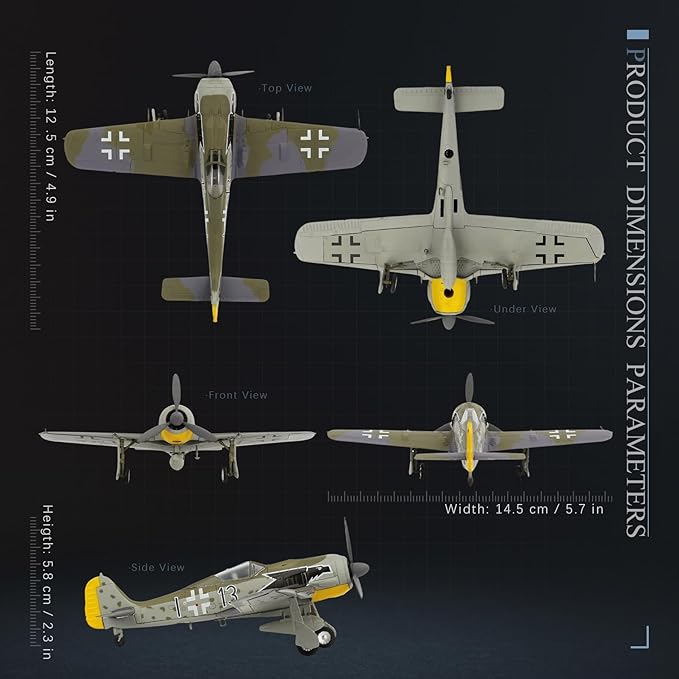HANGHANG 1/72 Military Model Plane Wulf FW190A-8 Alloy Fighter Plane Model Model Airplane for Collections and Displays