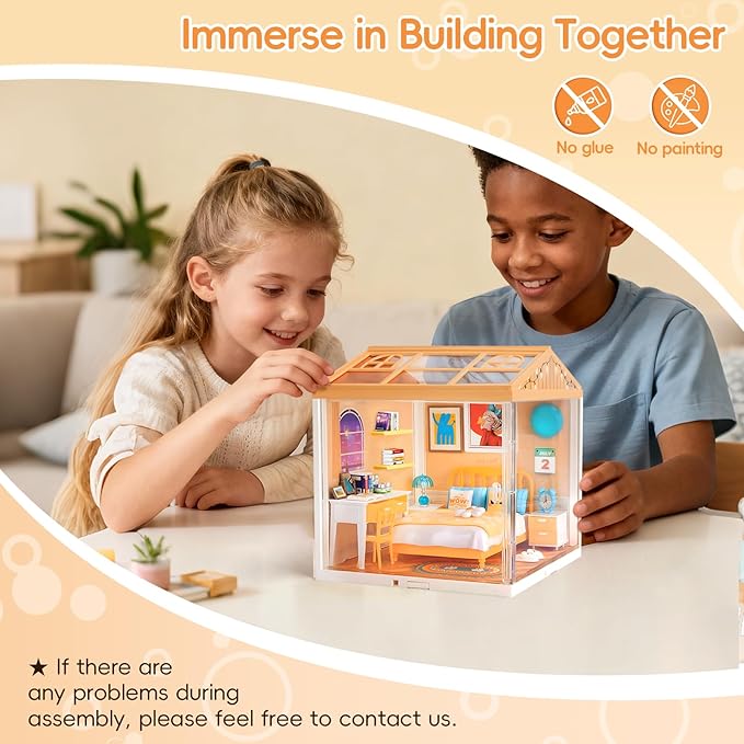 Hallisun LED Building Blocks for Adults, 1:24 DIY Miniature Dollhouse Kits with Roof & Dustproof Cover, Tiny House Toy Building Sets for Kids Ages 8-12-15, Birthday Hobbies Gift for Men Women Boy Girl
