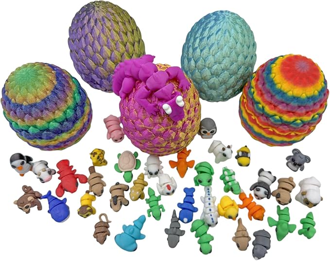 Articulating Animal Figurines – 10-Pack Mystery Mini Collectibles in Egg | 35+ Designs, Rainbow Colors, Premium Toys | Unique Gift for Kids & Adults by VDK Printing (MysteryEgg010)